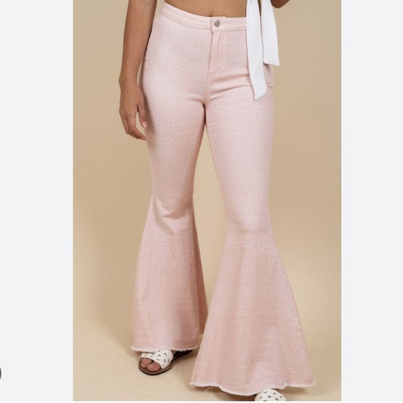 Peach Love California Denim - Light Pink Snakeskin Flare Jeans